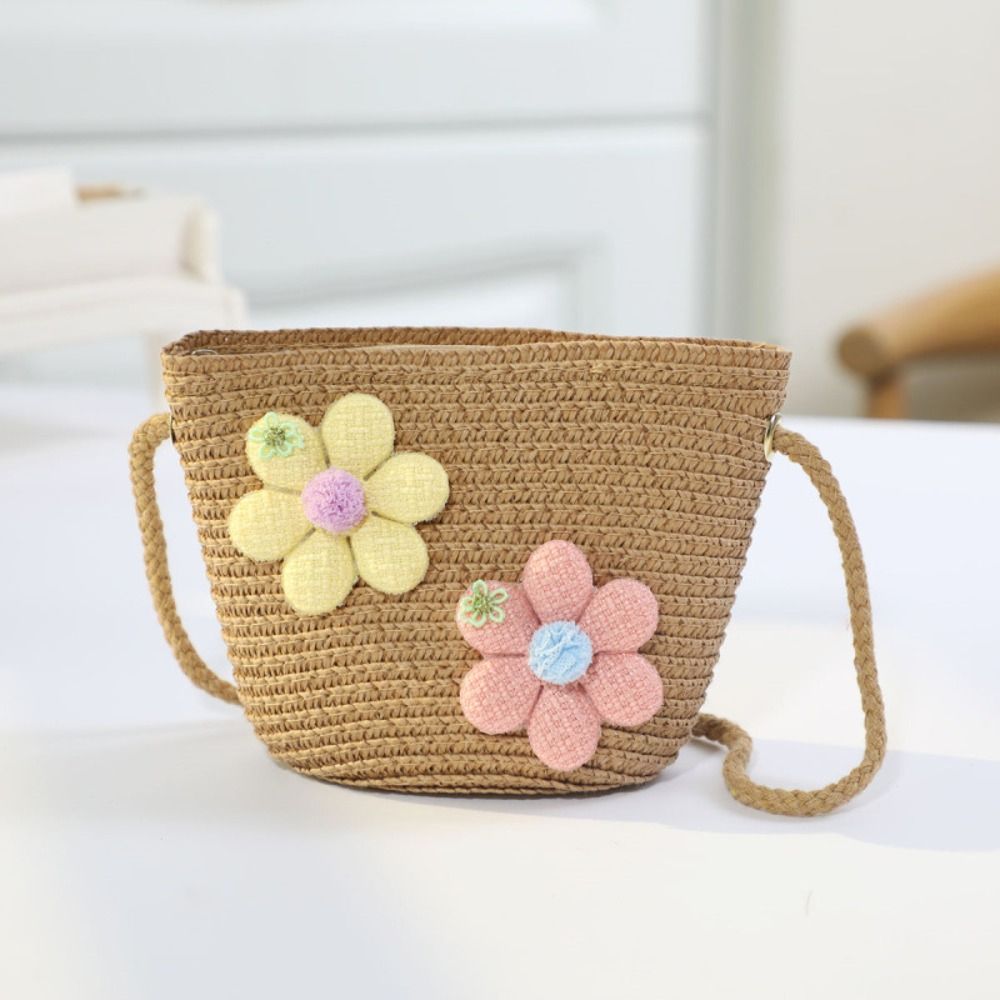 Flower Girl Basket - Tas Jerami Anyaman Tangan Motif Bunga